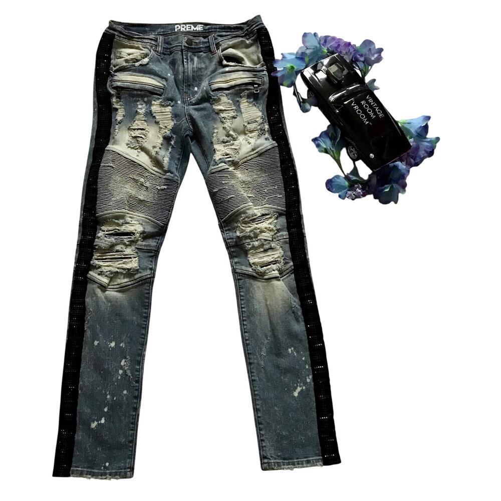 Preme NWOT Medium Stone Wash Distressed Skinny Jean Men 32 - Picture 2 of 10